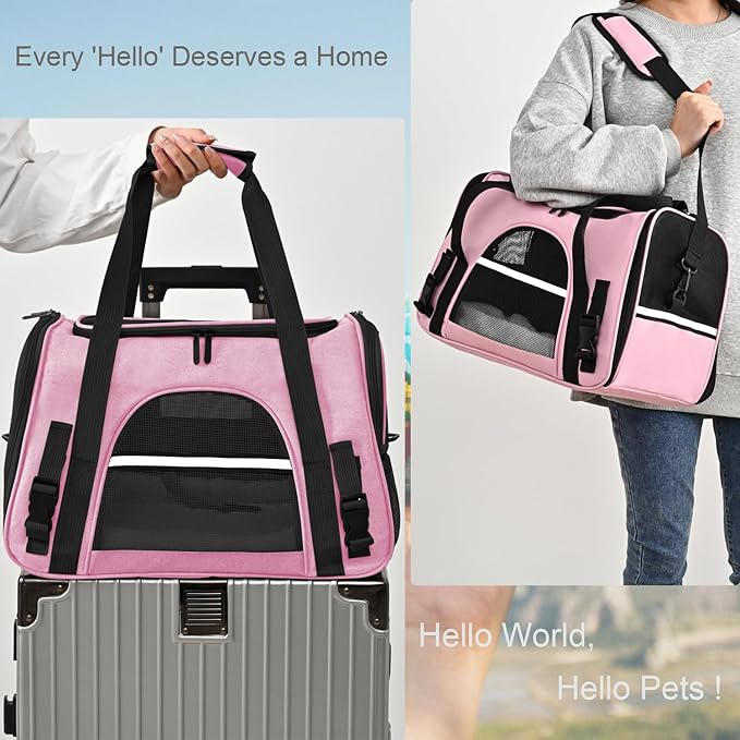 Dog Cat Carrier Soft for Small Pet Up to 16 Lbs TSA Airline Approved Travel Carrier Collapsible Puppy Car Mesh Bag 17.5 * 10.2 * 11.4 inch - Pink