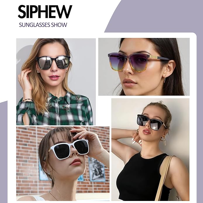 SIPHEW Oversized Square Sunglasses for Women|Lightweight Fashion Sunglasses 100% UV400 Protection|Trendy Mirrored Shade