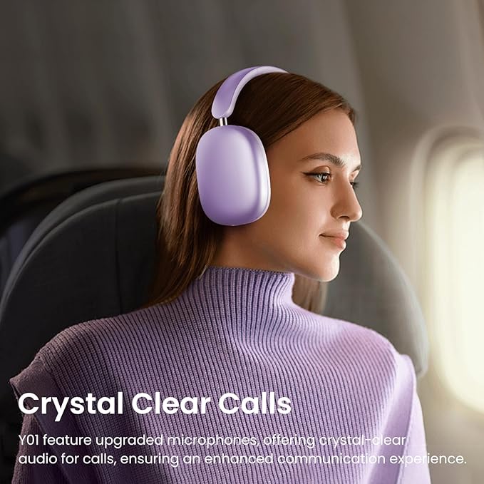 Wentronic Y01 Wireless Noise Canceling Headphones Bluetooth 5.3 Over Ear Headphones with Microphone, Hi-Res Audio, 48H Playtime, Foldable Comfortable Earpads,Compatible with iOS,Android,PC, Purple