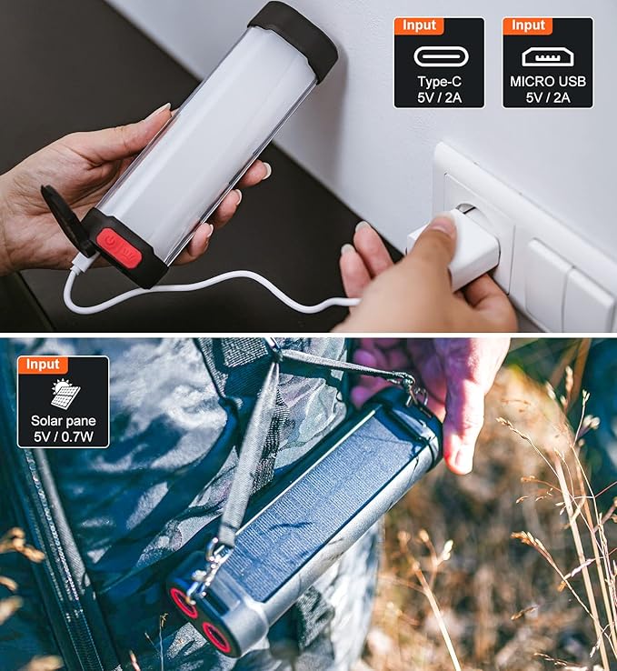 Solar Camping Lantern,1800LM,13 Light Modes, 3000mAh Battery, IP66 Waterproof,Rechargeable Camping Lights LED Flashlight for Hurricane, Emergency, Power Outages Home