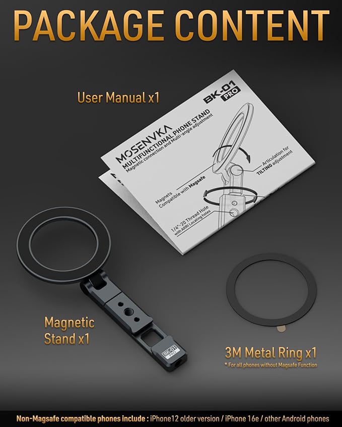 Magnetic Phone Tripod Mount With 1/4" Hole&Cold Shoe,Foldable Travel Phone Stand Smartphone Tripod Adapter for iPhone Cell Phone Stand Holder for Desktop Video Live Streaming Vlogging Filming