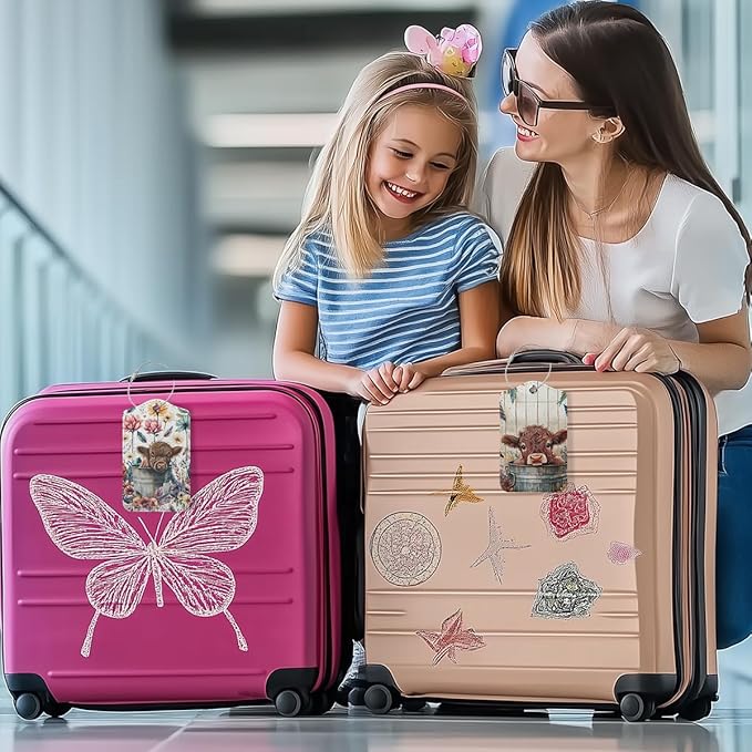 2 PCs Cow Print Stuff Luggage Tag, Suitcase Tags with Privacy Flap and Metal Loop, Luggage Tags for Suitcases, Identifiers Travel Essentials Bag Tag, Cow Gifts for Women Girls Friends Daughter