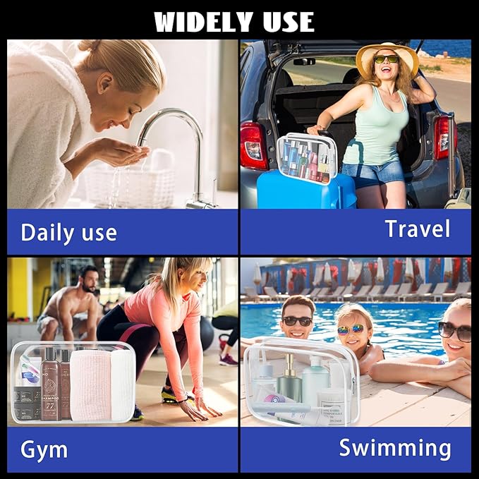 16 Pack Waterproof Cosmetic Bag TSA Approved Toiletry Bag, Portable Travel Pouch with Zipper, Vinyl Plastic Organizer Storage for Men and Women (White-L)