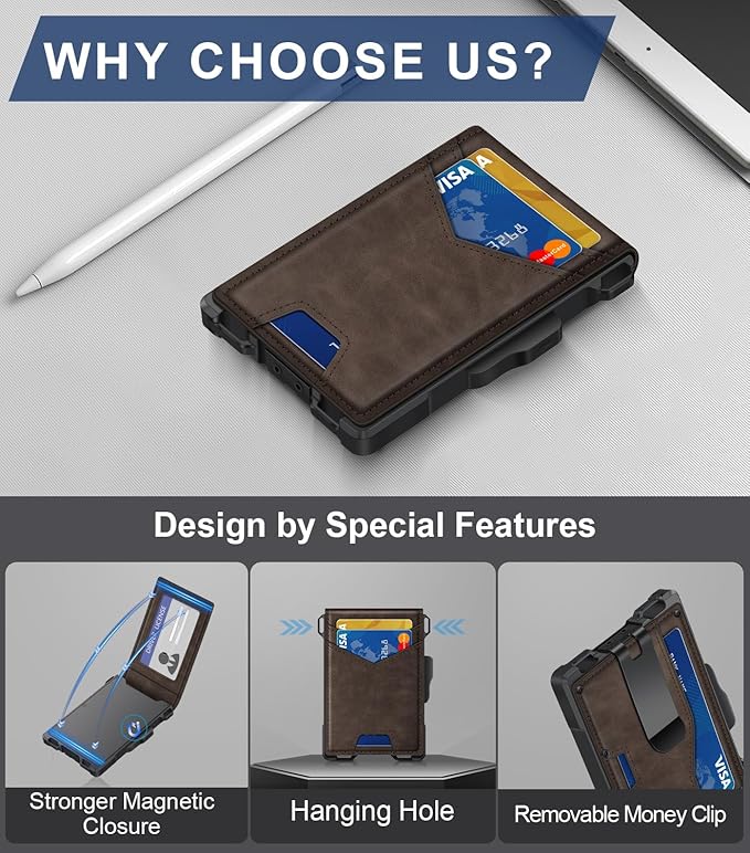 Wallet for Men, Minimalist Slim Mens Wallet with Money Clip, RFID Blocking Smart Pop Up Card Wallet with ID Window, Compact Bifold Wallet,Metal Aluminum Credit Card Holder