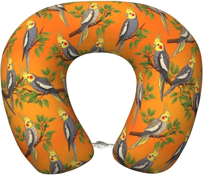 Comfortable Memory Foam Travel Neck Pillow, Funny Chin/Head Cushion Supporting Airplane Car Pillows Yellow Parrots Tree Orange for Sleeping Outdoors Travel Office