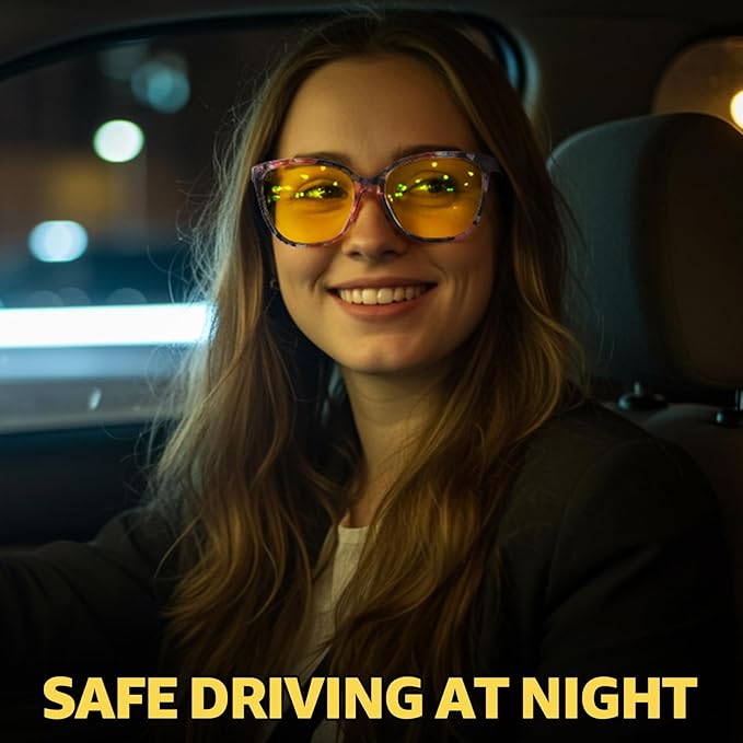 Myiaur Night Vision Driving Glasses for Women, Polarized Anti Glare Yellow Lens Glasses for Nighttime, UV400 Protection