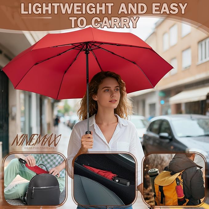 NINEMAX Travel Folding Umbrella Windproof for Men Women, Portable Compact Umbrellas Automatic Open and Close for Rain