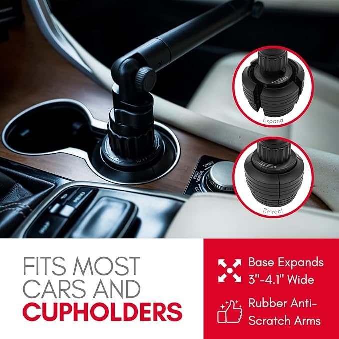 Macally Cup Holder Tray for Car - Adjustable Car Tray Table - Perfect Car Food Tray for Eating with Phone Slot and Swivel Arm - Car Organizer