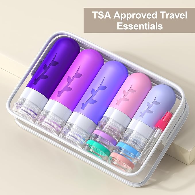 19 Pack travel Bottles for Toiletries, Silicone TSA Approved Travel Size Containers for toiletries Leak Proof Refillable Travel Accessories for Shampoo Conditioner Lotion