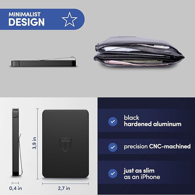 TRAVANDO SLYDE Aluminum Card Holder - RFID Blocking Slim Wallet for Men with Money Clip – Holds Up to 6 Cards – RFID Protected Credit Card Mens Wallet (Black)