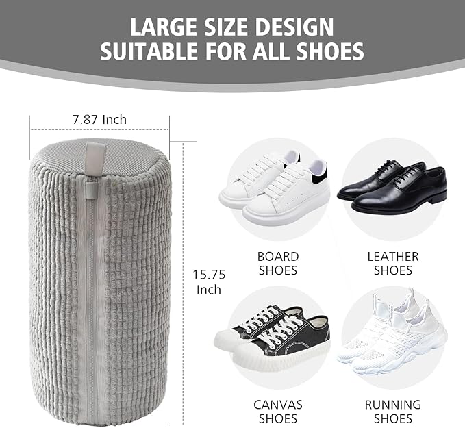 HEAVYWOOD Shoes Bag for Washing Machine Reusable Shoe Cleaning Washing Machine Bag Sturdy Anti-Rust Zipper 15.7’’*7.8’’ Shoe Laundry Bag for Washer and Dryer for Sneakers (Gray, 2Packs)