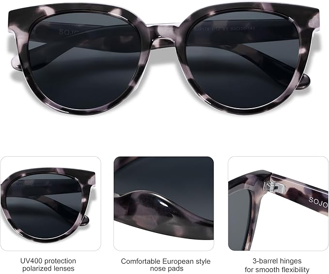 SOJOS Trendy Cat Eye Round Polarized Sunglasses for Women Fashion UV Protection Sunnies Sunglasses SJ2175