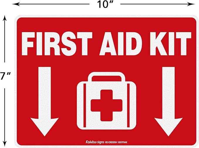 First Aid Kit Sticker, First Aid Kit Sticker Decal for Home, Schools and Business, 4 Pack, 10 x 7 inch Self-Adhesive Vinyl Decal Stickers, Reflective, UV Protected, Waterproof