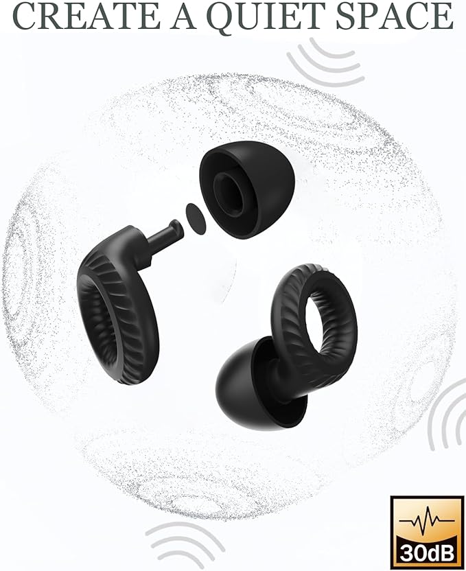 Ear Plugs for Sleeping,30db Noise Reducing Earplugs with 8 Eartips and Carry Case,Reusable earplugs for Sleep,Focus,Snoring,Shooting,Motorcycle,Airplanes,Musicians. (Black, L-M-S-XS)