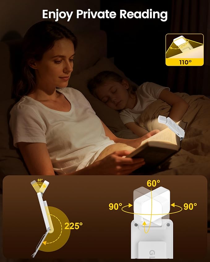 Glocusent 12 LED Rechargeable Book Light, Clip-on Reading Lamp with 5 Colors & 5 Brightness Levels, Up to 100Hrs Runtime, Eye-Caring Reading Lights for Books in Bed, Perfect for Book Lovers, Kids