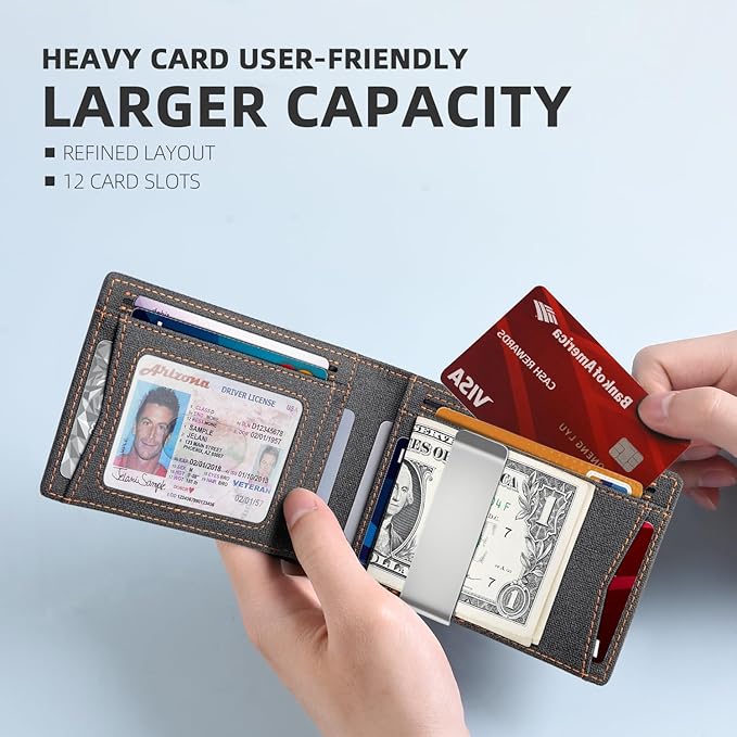 Zitahli Wallet for Men - with Money Clip Slim Leather Slots Credit Card Holder RFID Blocking Bifold Minimalist Wallets with Gift Box