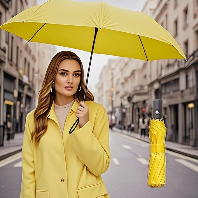 SIEPASA Two Packs Auto Open & Close Small Travel Umbrella for Backpack-Umbrellas for Rain, Windproof Lightweight Strong Mini Portable Umbrellas for Men and Women.(Black & Yellow, 2 Pack)