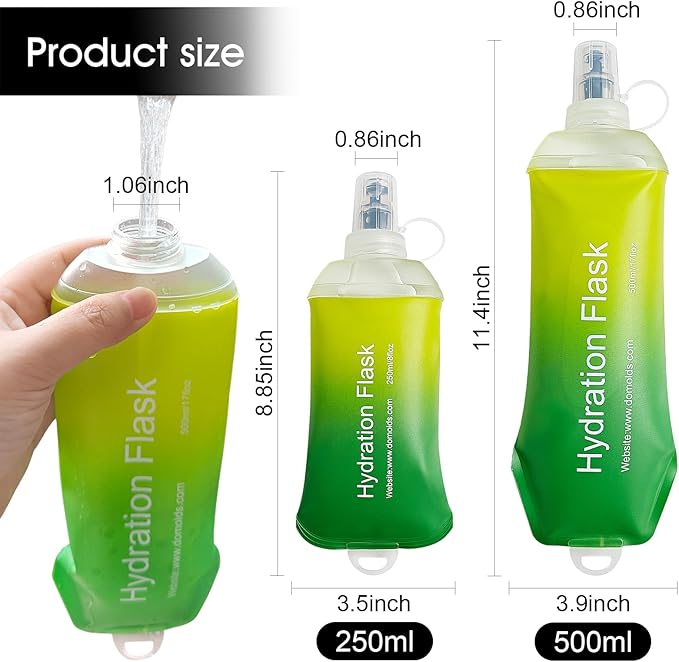 WILDREEDS 250ml Soft Flask, TPU Collapsible Soft Water Bottle for Hydration Pack, Running Vest, Folding Water Bottle for Hiking Cycling Climbing-1Pcs, Yellow to Green