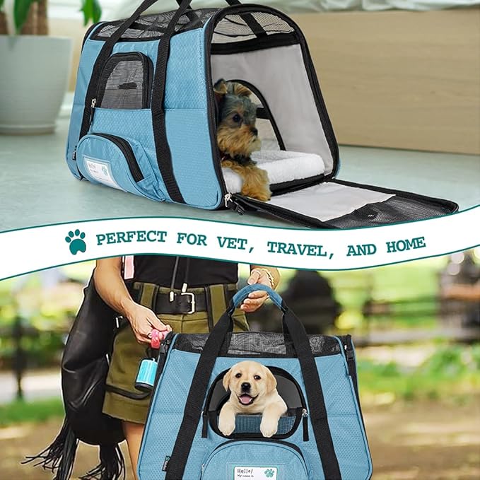 PetAmi Airline Approved Pet Carrier for Cat, Soft Sided Dog Carrier for Small Dogs, Cat Travel Supplies Accessories for Indoor Cats, Ventilated Pet Carrying Bag Medium Large Kitten Puppy, Small Blue