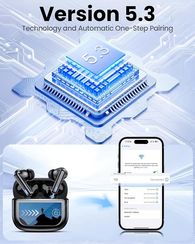 ZIUTY Wireless Earbuds Bluetooth Headphones, ANC/ENC Noise Cancelling, Ear Buds with Multifuntional Touch Screen, 40H Stereo Sound for Sports, IPX7 Clear Calls, 5 EQ for iOS Android (Jet Black)