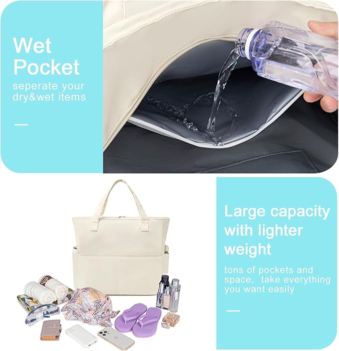 Bluboon Waterproof Beach Tote Pool Bags for Women Ladies Extra Large Carry On Bag With Wet Compartment for Weekender Travel