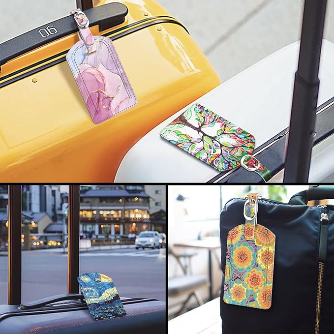 FINTIE 2 Pack Luggage Tags, Leather Name ID Labels with Privacy Cover for Travel Bag Suitcase, Theme - Glittering Marble