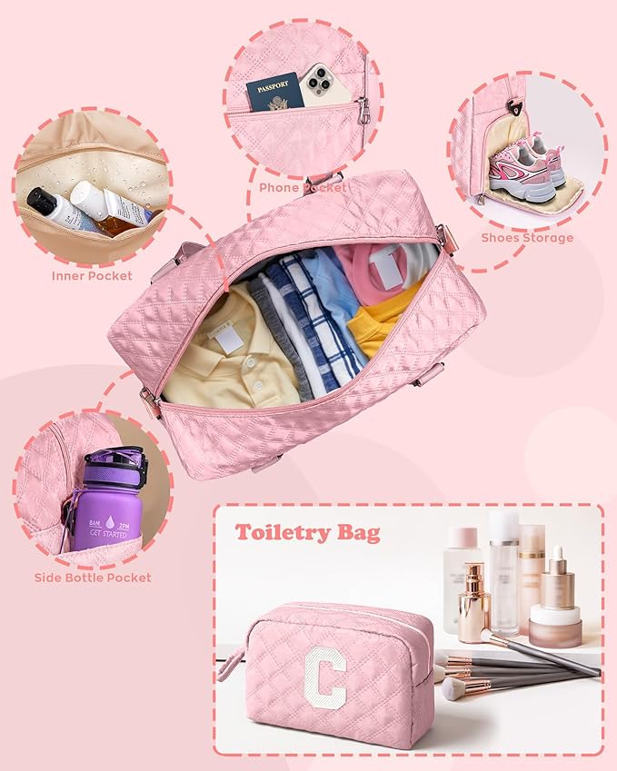 Elilier Personalized Duffle Bag Women Girls Gift: Letter Carry on bags, Dance Cheer bag Sports for Girl, Kid Gymnastics Bags, Birthday Gifts for Women Girls Kids Teens Mom Teacher
