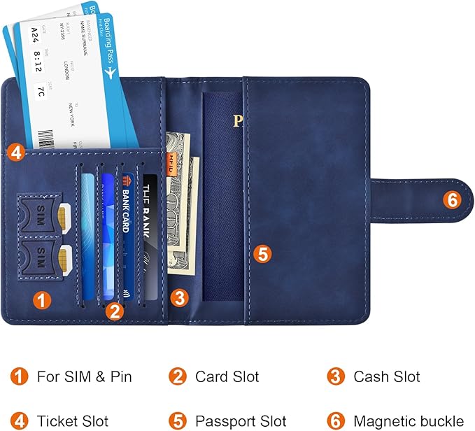 Eoehro Passport Holder for Travel Essentials, Passport Wallet Cover Case for Travel Must Haves Accessories,Passport Book Holders for Women and Men(dark blue)