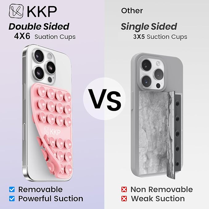 KKP Classic MAX - Silicone Suction Phone Case Adhesive Mount - Hands-Free, Strong Grip Holder for Selfies and Videos - iPhone and Android Compatible - 2.6″ x 3.9″