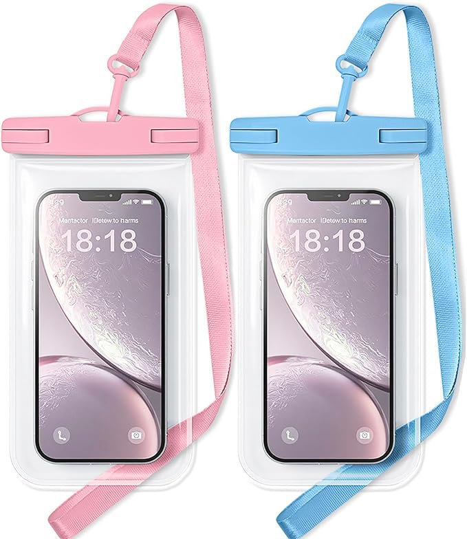 1/2 Pack Waterproof Phone Pouch Compatible with iPhone 17 16 15 Pro Max & Galaxy S24+/S23 7in Waterproof Phone Case, IPX8 Beach Travel Must Haves, Beach Essentials, Pink and Blue, 2 Pack