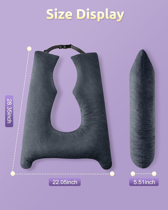 Car Pillow for Kids, Travel Pillow with Adjustable Strap, U-Shaped Pillow for Adults and Children to Support Head and Body Road Trip Essentials (Grey)