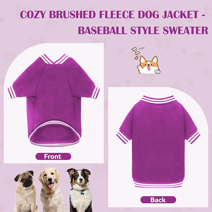 Dog Sweaters for Medium Dogs, Brushed Fleece Dog Sweater Baseball Jacket Soft Warm Pet Sweater Clothes Medium Sized Boy Girl Pet(Purple-M)