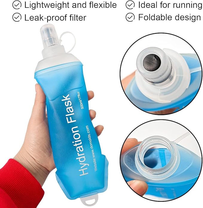 WILDREEDS 150ml Soft Flask, TPU Collapsible Soft Water Bottle for Hydration Pack, Running Vest, Folding Water Bottle for Hiking Cycling Climbing-2Pcs, Blue