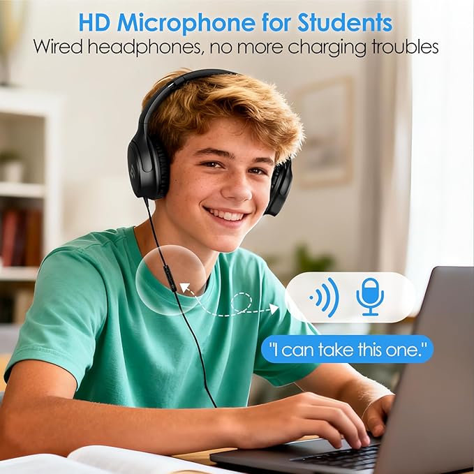 USB C Headphones Wired Headphones Over Ear with HD Mic, Corded Headphones/Lightweight/Foldable/Adjustable for iPad/Sports/School/Travel/iPhone 17/16/15, Samsung S25/S24, Google Pixel 9, Ideal Gifts