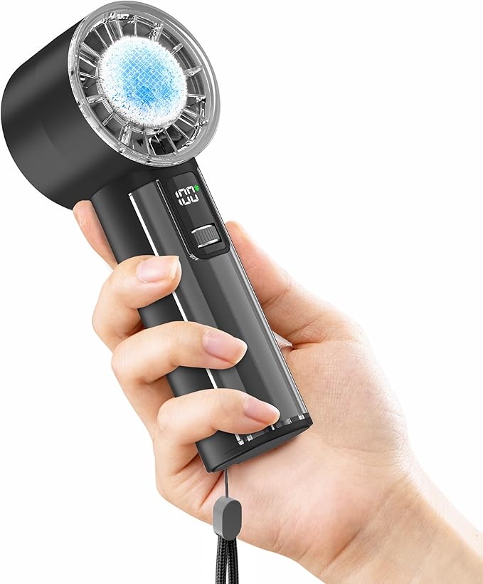 Portable Handheld Fan with Ice Cooler,21H Max Cooling,9500RPM High Speed,100 Speeds, Small Pocket Turbo Design,Digital Display, Rechargeable Personal Handheld AC Fan for Travel Outdoor Office Commute