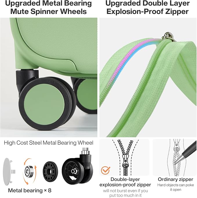 mixi Upgrade Luggage Suitcases with Spinner Wheels, Hardside Rolling Suitcase PC with TSA Lock Travel Case 24in Checked in, Fine Grid Avocado Green