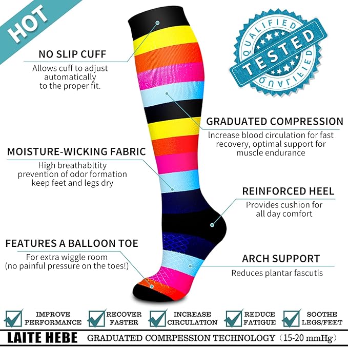 Laite Hebe Compression Socks For Women& Men circulation(8 Pairs),Socks-Best for Running,Sports,Hiking,Flight travel,Pregnancy
