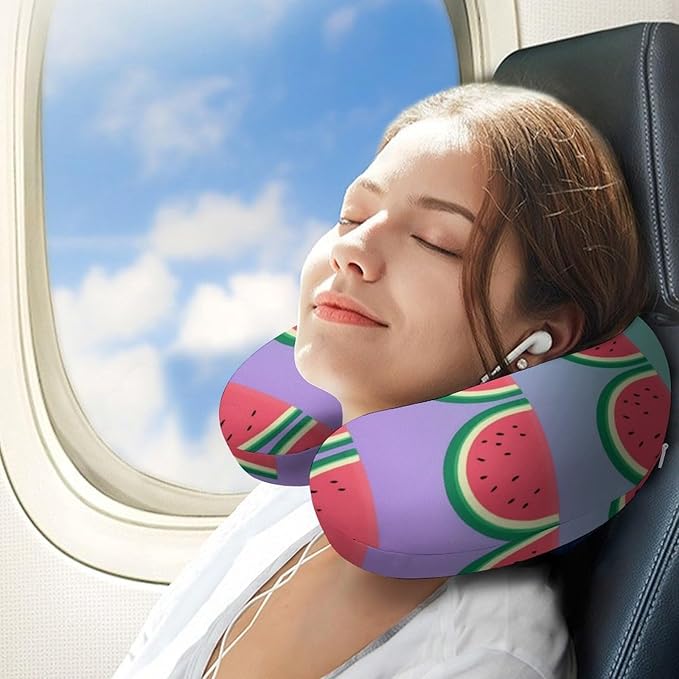 Kids Washable U-Shaped Travel Pillow Neck Support, Watermelons Fruit Pattern U-Shape, Airplane Car Nap Chin Cushion