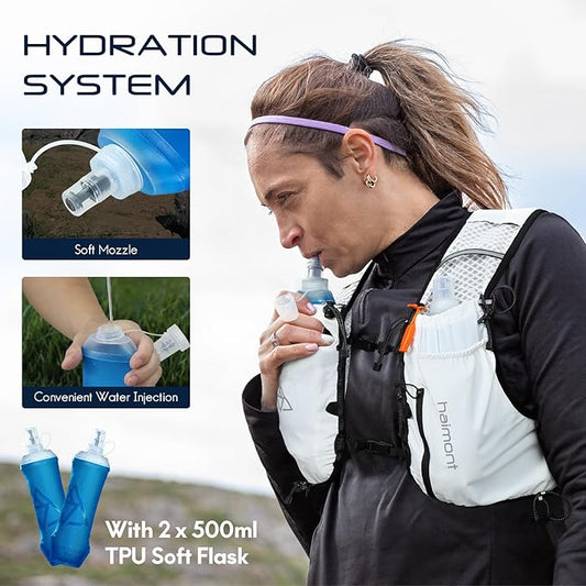Haimont Running Hydration Vest with Water Bottles for Men Women, Lightweight 10L Hydrated Vest Pack for Trail Running, Hiking