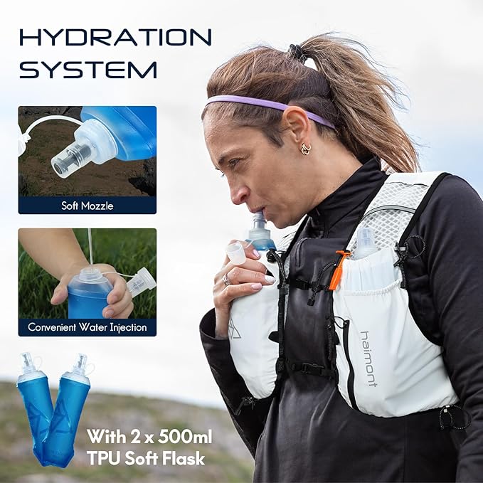 Haimont Running Hydration Vest with Water Bottles for Men Women, Lightweight 10L Hydrated Vest Pack for Trail Running, Hiking
