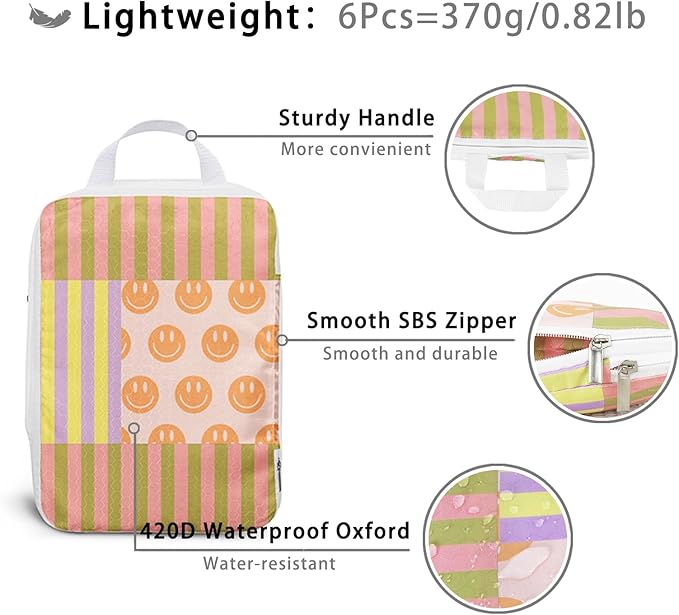 6 Pcs Compression Packing Cubes, Packing Cubes for Travel, Waterproof Luggage Organizer Bags Set, Cute Packaging Cubes for Women Kids Backpack Carry-Ons
