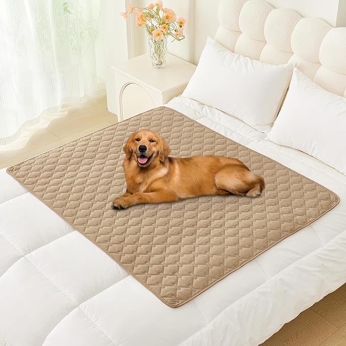 Smiry Waterproof Dog Bed Cover Blanket, Soft Reversible Pet Blanket, Washable Leakproof Cats Dogs Couch Cover for Sofa, Couch, Furniture, Plaid (40x50 Inch, Camel/Beige)