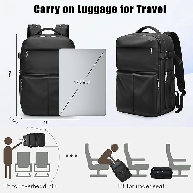 Travel Backpack for Men, 17.3 Inch Laptop Backpack, Water Resistant Business backpack with Waterproof zipper，Carry on Backpack with 30L Large Capacity Bag for Work College Travel