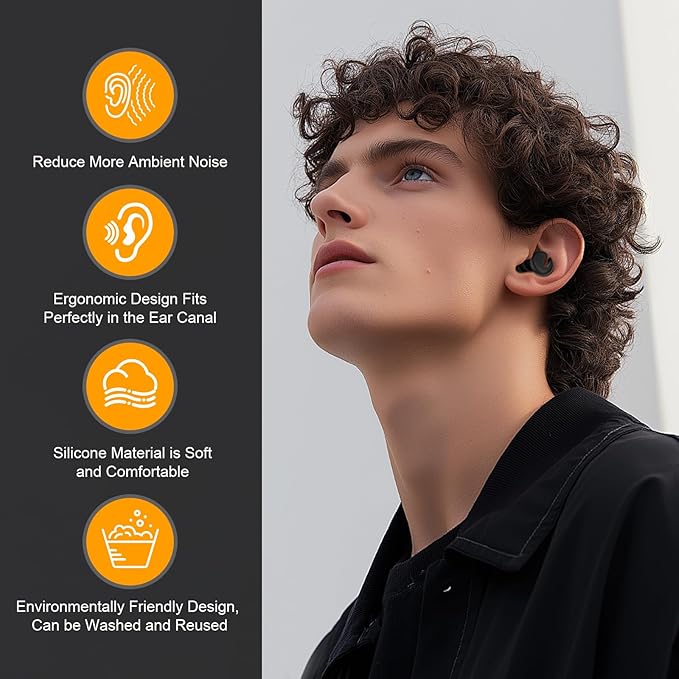 Ear Plugs for Sleeping Noise Cancelling, 36dB Noise Reduction Earplugs, Silicone Reusable Hearing Protection Ear Plug, Waterproof Earplug Suitable for Sleeping (Grey, 1 Pair)