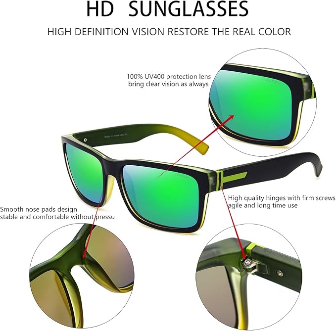LECKIRUT Vintage Polarized Sunglasses for Men Women Retro Oversized Square Mirror Sun Glasses