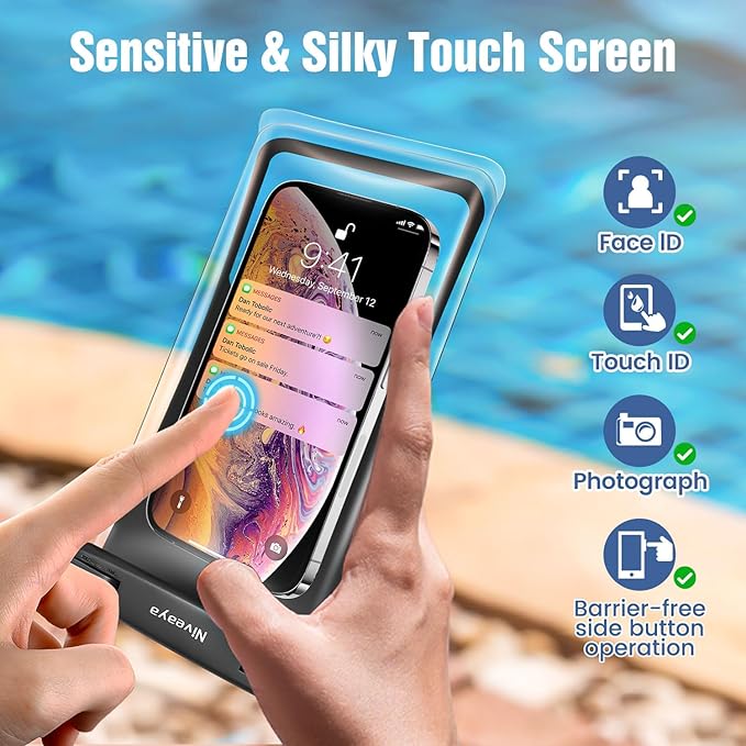 Niveaya Floating Waterproof Phone Pouch - 2 Pack Waterproof Dry Bag Case-Up to 8.5", Waterproof Phone Case with Adjustable Lanyard, Vacation Beach Swimming Pool Kayak Cruise Travel Essentials