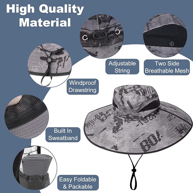 Super Wide Brim Fishing Hat for Men and Women,UPF50+ Waterproof Bucket Hat for Fishing, Hiking, Camping