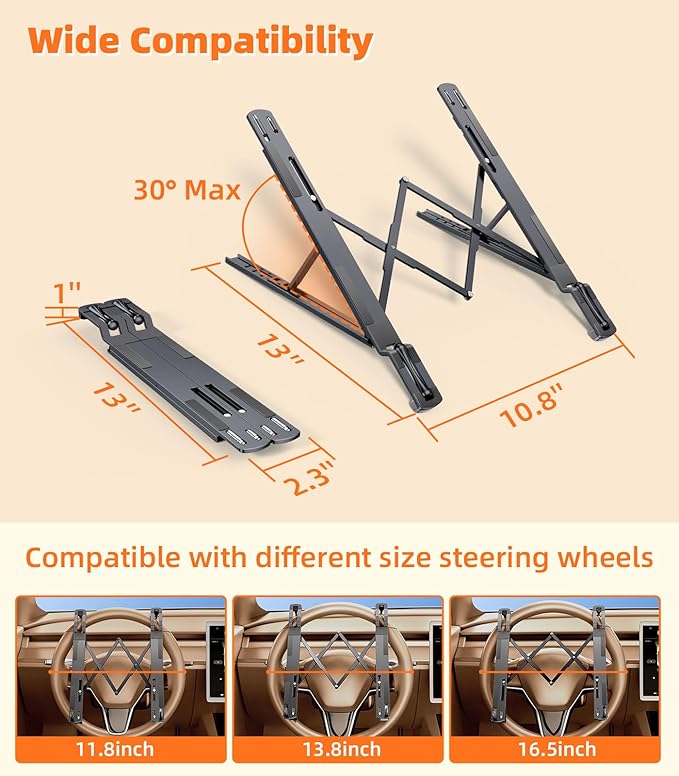 DICMKY Car Laptop Mount Steering Wheel Tray Holder, Height Adjustable Car Desk for Laptop Computer Tablet, Foldable Portable Lap Laptop Stand for Car Vehicle Workstation Accessories Truck SUV Tesla