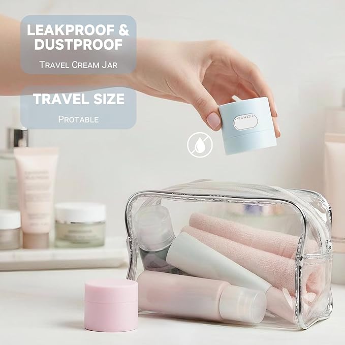 Travel Size Containers, Small Plastic Containers with Lids, 20 Gram Travel Container for Creams, Lotion, Toiletries, Makeup (2PCS Blue and 2PCS Pink Plastic Jars)