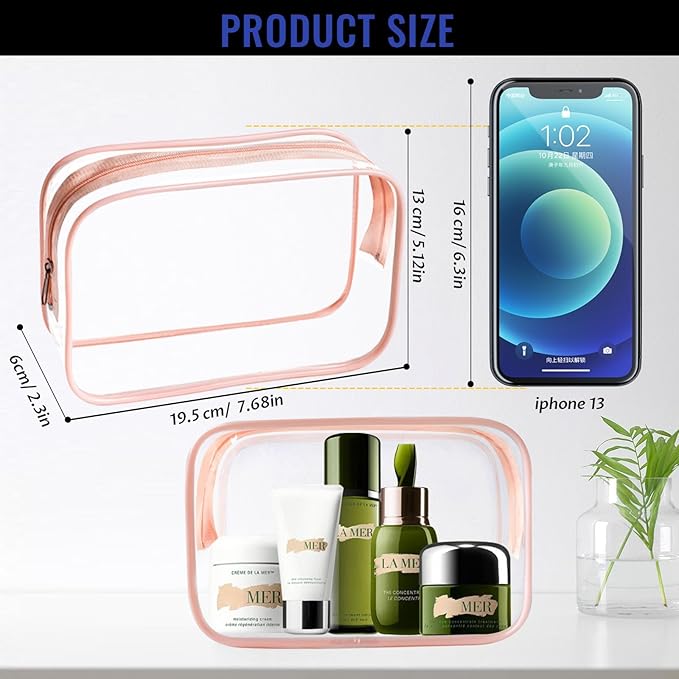 16 Pieces Clear Makeup Bags Bulk, TSA Approved Toiletry Bag for Travel, PVC Waterproof Travel Pouches Clear Pouch with Zipper for Men and Women Carry-on Travel Essentials Cosmetic Bags (Peach Pink-M)